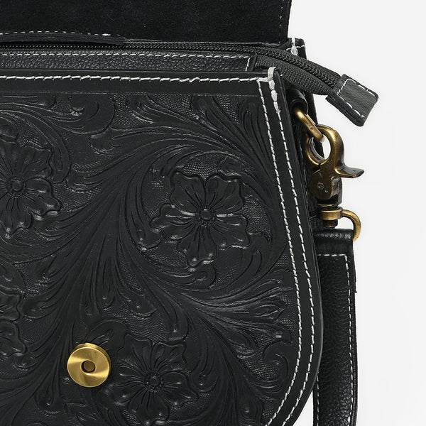 Official PRCA & NFR Licensed Collection® Commemorative Shield Patch Hand-Tooled Leather Accent Crossbody Bag
