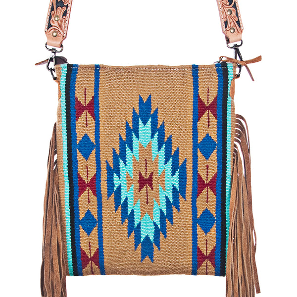 ADBG298 American Darling Hand Tooled Leather Saddle Blanket Crossbody