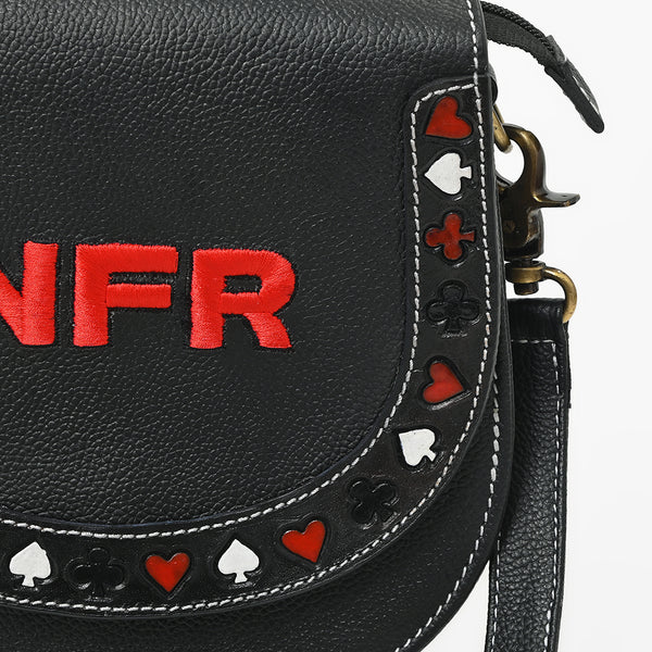 Official PRCA & NFR Licensed Collection® Black Pebble Leather Card Embellished Crossbody Bag
