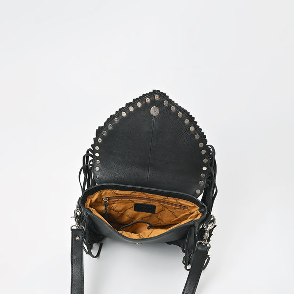 ADBGM835 American Darling Leather Studded Fringe Crossbody Bag