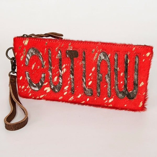 ADBG344 American Darling Western Leather Wristlet Bag with Hair-On Cowhide and Inlay