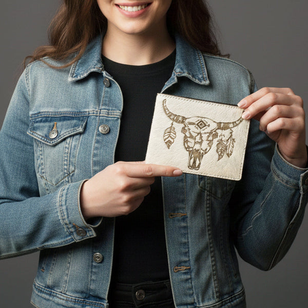 ADBGM454 Western Hair-On Leather Rodeo Wallet - Engraved Design