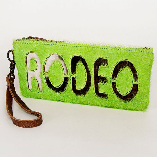 ADBG344 American Darling Western Leather Wristlet Bag with Hair-On Cowhide and Inlay