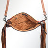ADBG236 American Darling Woven Saddle Blanket Tooled Leather Fringe Crossbody