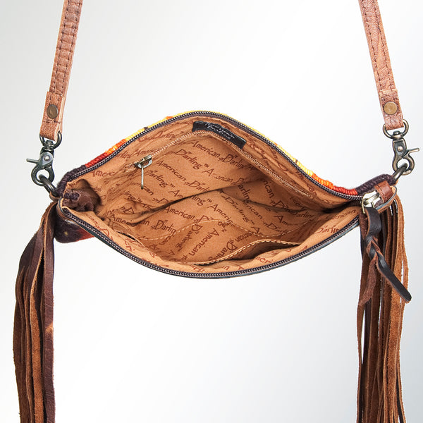 ADBG236 American Darling Woven Saddle Blanket Tooled Leather Fringe Crossbody