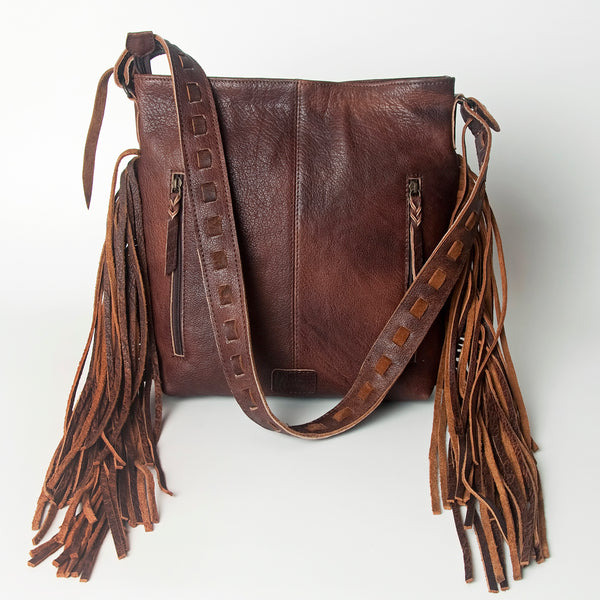 ADBG719 American Darling Hand Tooled Leather Large Cross body Bag Western Fringed Handbag