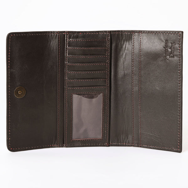 ADBGZ736 Hand Tooled Leather Tri-Fold Wallet - Natural Western Floral Cowgirl Style