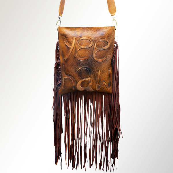 LC-ADBGM236 Western Leather Fringe Large Crossbody Bag - Yee Haw Embossed Cowgirl Purse