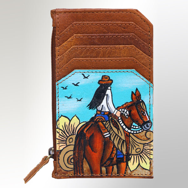 ADCCM101 Hand-Painted Card Holder - Western Cowhide Leather Zip Wallet
