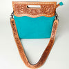 LC-ADBGS145DM2B Turquoise Embossed Western Tote - Tooled Leather Convertible Clutch Bag