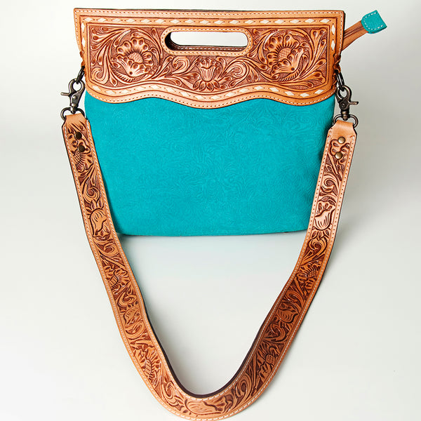 LC-ADBGS145DM2B Turquoise Embossed Western Tote - Tooled Leather Convertible Clutch Bag