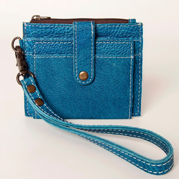 ADBG816 American Darling Genuine Leather Wristlet Card Holder with Snap Tab & Zip Pocket