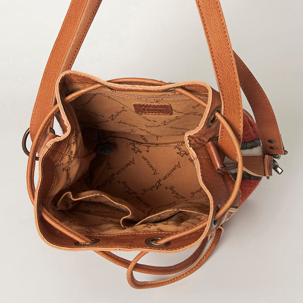 ADBG862 American Darling Hand Tooled Floral & Hand-Woven Saddle Blanket Leather Bucket Bag
