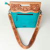 LC-ADBGS145DM2B Turquoise Embossed Western Tote - Tooled Leather Convertible Clutch Bag