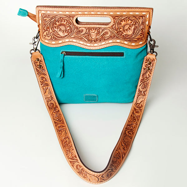 LC-ADBGS145DM2B Turquoise Embossed Western Tote - Tooled Leather Convertible Clutch Bag