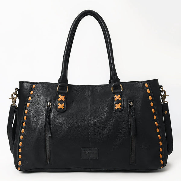 ADBGM127 Distressed Leather Tote Bag - Western Whipstitch Handbag with Crossbody Strap