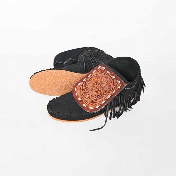 ADFT184 American Darling Hair on Hide Harness Leather Tooled Moccasins