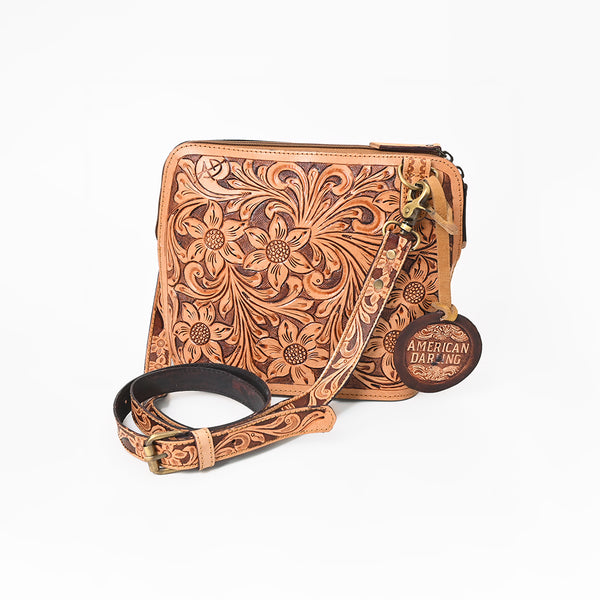 ADBG1136 American Darling Hand Tooled Floral Leather Crossbody Bag
