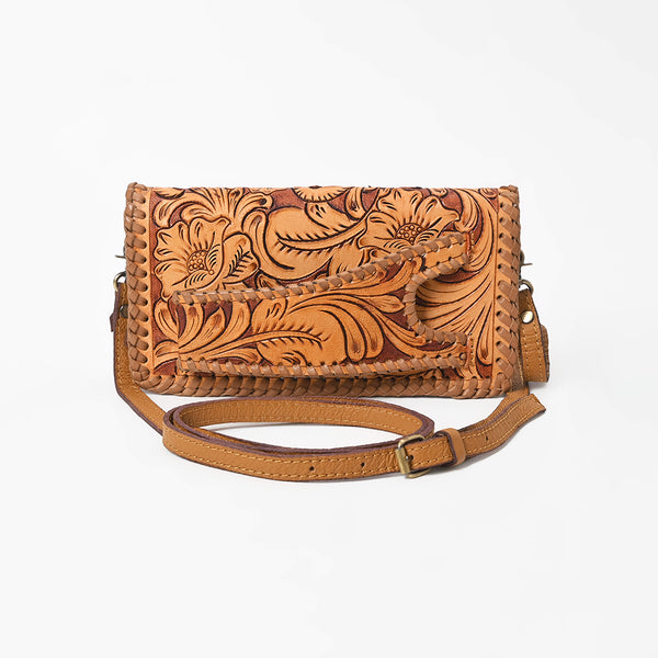 ADBG1228 American Darling Western Hand-Tooled Leather Clutch Bag with Floral Carving