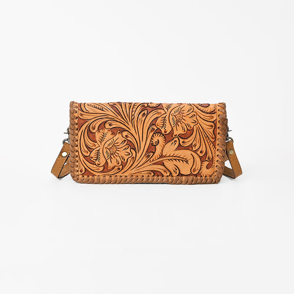 ADBG1228 American Darling Western Hand-Tooled Leather Clutch Bag with Floral Carving