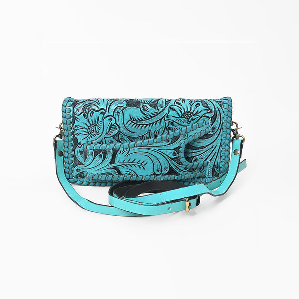 ADBG1228 American Darling Western Hand-Tooled Leather Clutch Bag with Floral Carving