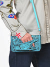 ADBG1228 American Darling Western Hand-Tooled Leather Clutch Bag with Floral Carving