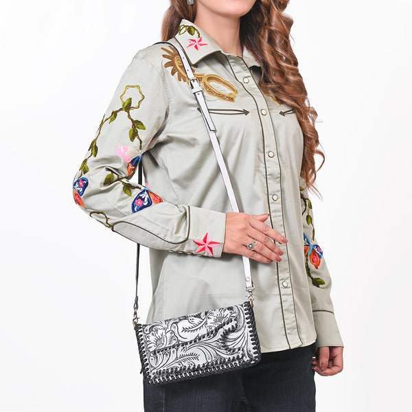 ADBG1228 American Darling Western Hand-Tooled Leather Clutch Bag with Floral Carving