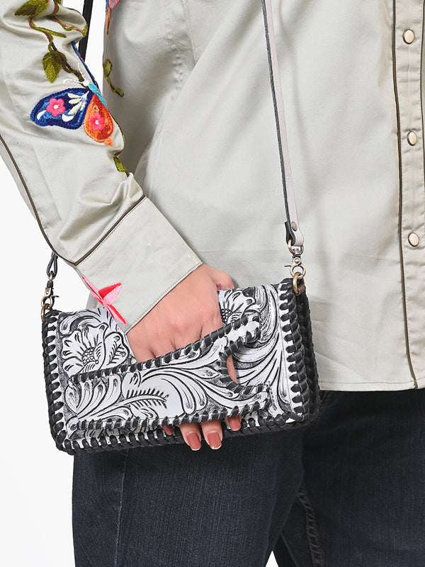ADBG1228 American Darling Western Hand-Tooled Leather Clutch Bag with Floral Carving