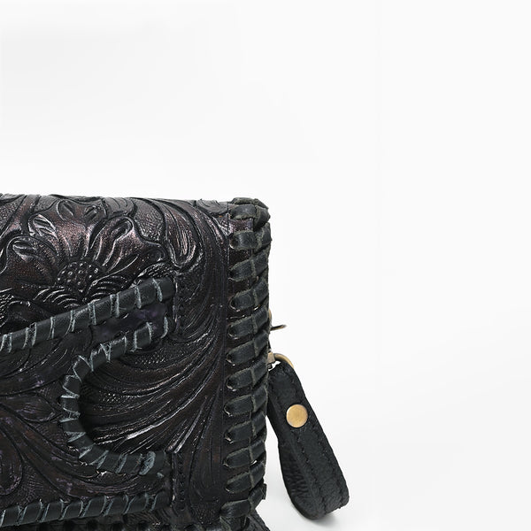 ADBG1228 American Darling Western Hand-Tooled Leather Clutch Bag with Floral Carving