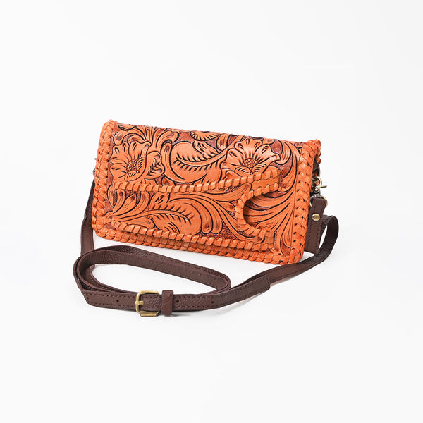 ADBG1228 American Darling Western Hand-Tooled Leather Clutch Bag with Floral Carving