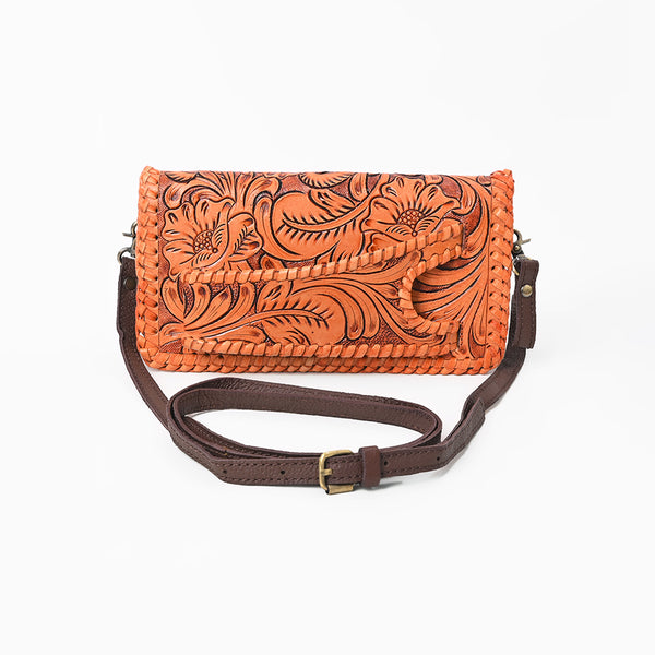 ADBG1228 American Darling Western Hand-Tooled Leather Clutch Bag with Floral Carving