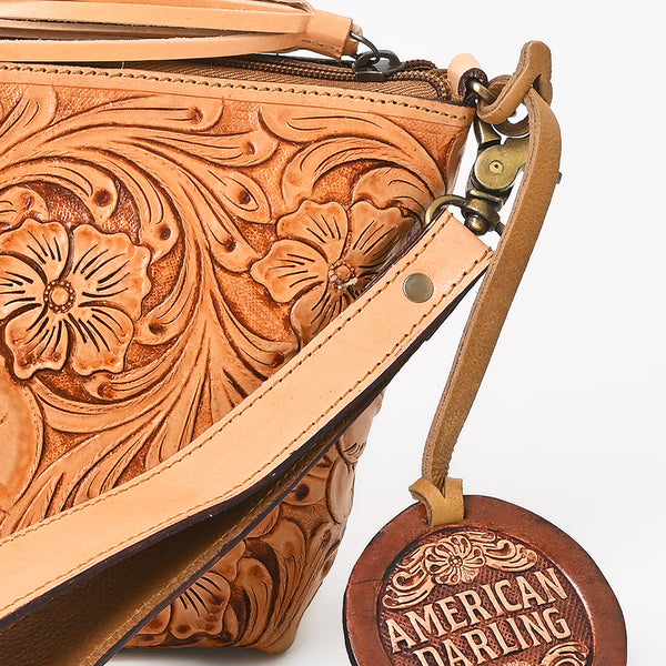 ADBG1234 American Darling Hand-Tooled Western Leather Wristlet Bag - Genuine Floral Carved Women Clutch