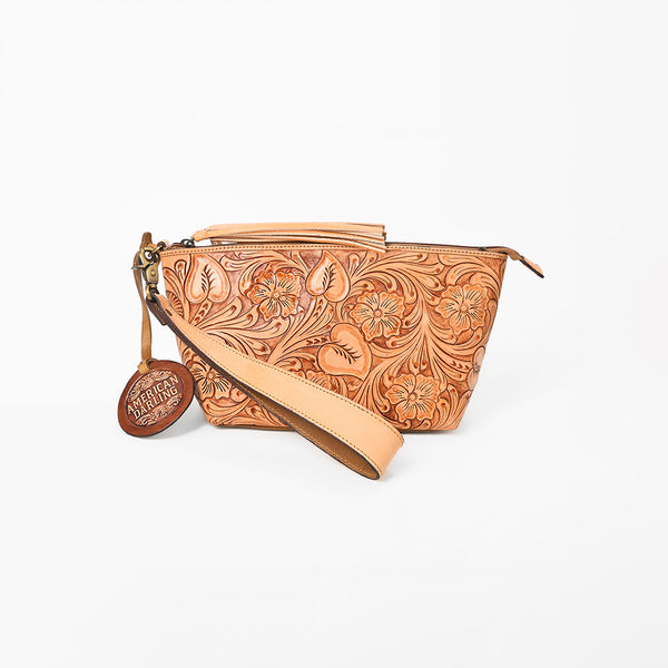 ADBG1234 American Darling Hand-Tooled Western Leather Wristlet Bag - Genuine Floral Carved Women Clutch