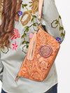 ADBG1234 American Darling Hand-Tooled Western Leather Wristlet Bag - Genuine Floral Carved Women Clutch