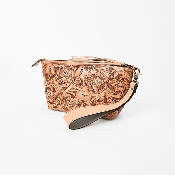 ADBG1234 American Darling Hand-Tooled Western Leather Wristlet Bag - Genuine Floral Carved Women Clutch