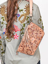 ADBG1234 American Darling Hand-Tooled Western Leather Wristlet Bag - Genuine Floral Carved Women Clutch