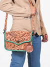 ADBG1475 American Darling Western Genuine Leather Small Cross Body Bag with Hand-Tooled Floral Design