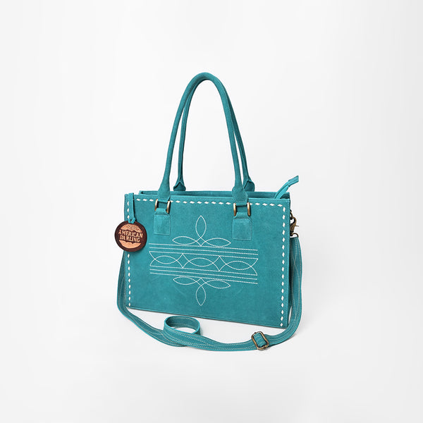 ADBG1553 American Darling Western Genuine Suede Leather Tote Bag with Buck Stitching Handcrafted Everyday Tote