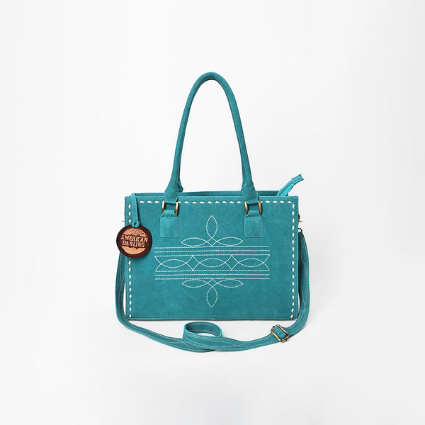 ADBG1553 American Darling Western Genuine Suede Leather Tote Bag with Buck Stitching Handcrafted Everyday Tote