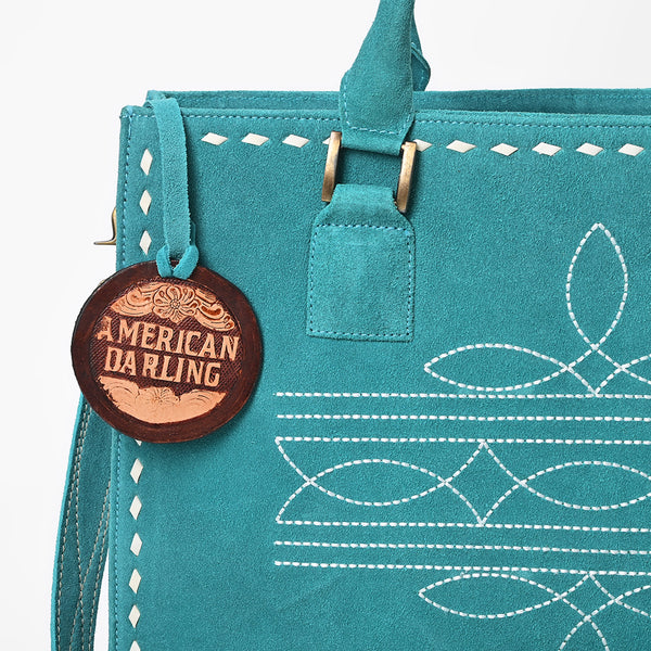 ADBG1553 American Darling Western Genuine Suede Leather Tote Bag with Buck Stitching Handcrafted Everyday Tote