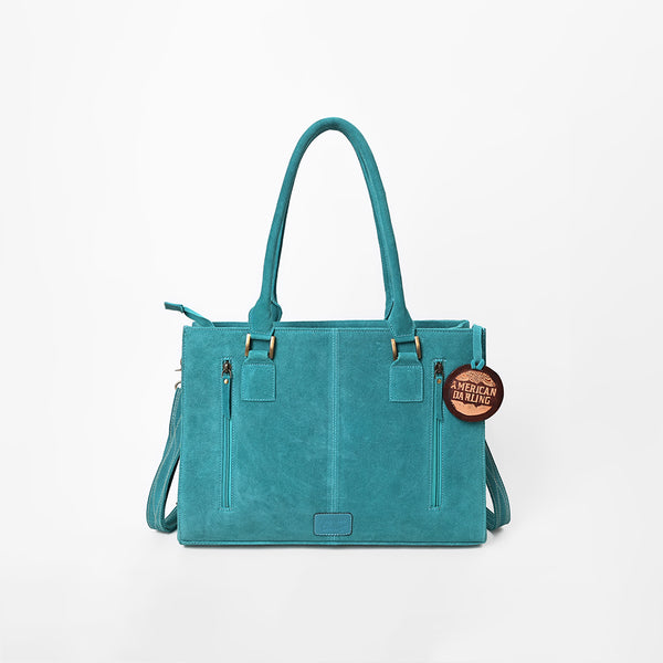 ADBG1553 American Darling Western Genuine Suede Leather Tote Bag with Buck Stitching Handcrafted Everyday Tote