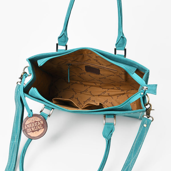 ADBG1553 American Darling Western Genuine Suede Leather Tote Bag with Buck Stitching Handcrafted Everyday Tote