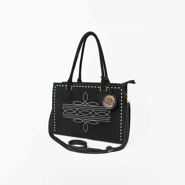 ADBG1553 American Darling Western Genuine Suede Leather Tote Bag with Buck Stitching | Handcrafted Everyday Tote