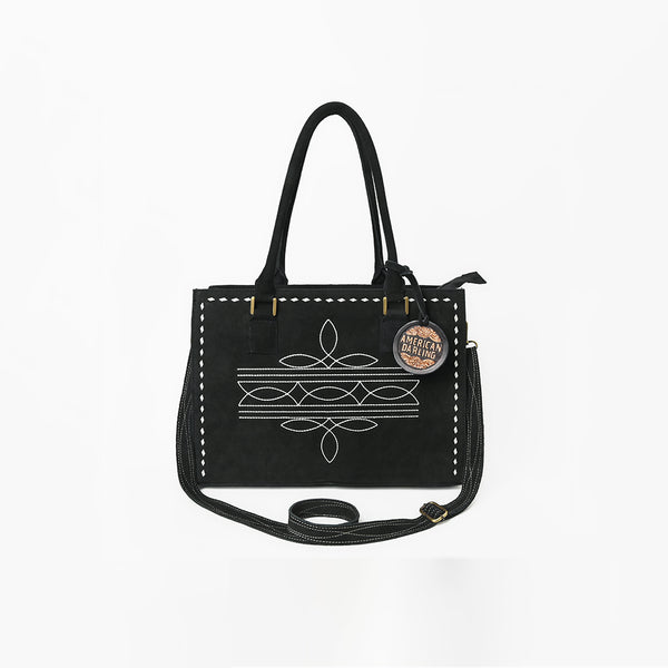 ADBG1553 American Darling Western Genuine Suede Leather Tote Bag with Buck Stitching | Handcrafted Everyday Tote