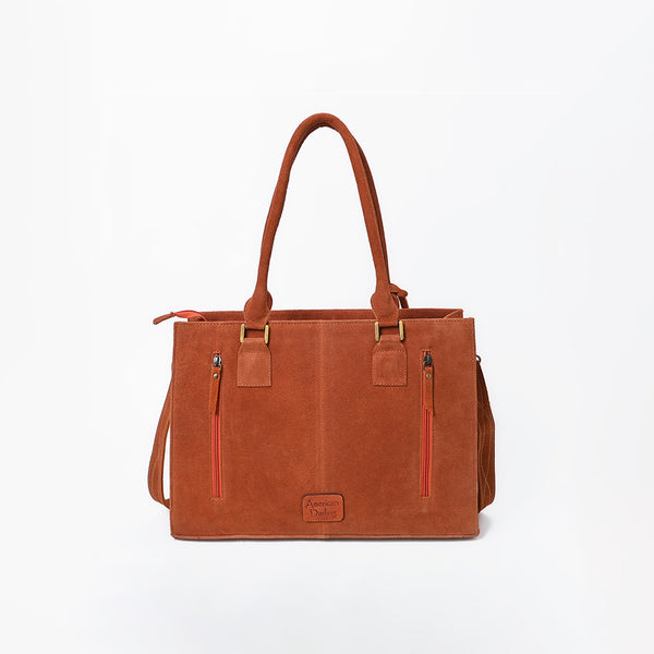 ADBG1553 American Darling Western Genuine Suede Leather Tote Bag with Buck Stitching | Handcrafted Everyday Tote