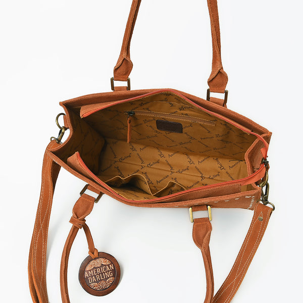 ADBG1553 American Darling Western Genuine Suede Leather Tote Bag with Buck Stitching | Handcrafted Everyday Tote