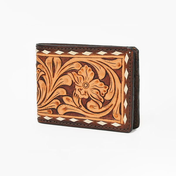 ADBG1592 American Darling Hand-Tooled Leather Wallet Hand Bag with Western Buck Stitching & Floral Detailing