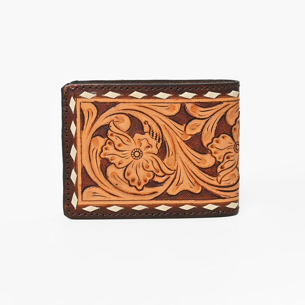 ADBG1592 American Darling Hand-Tooled Leather Wallet Hand Bag with Western Buck Stitching & Floral Detailing