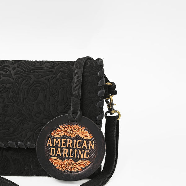ADBG1645 American Darling Western Leather Small Cross Body Bag with Braided Detailing Damascus