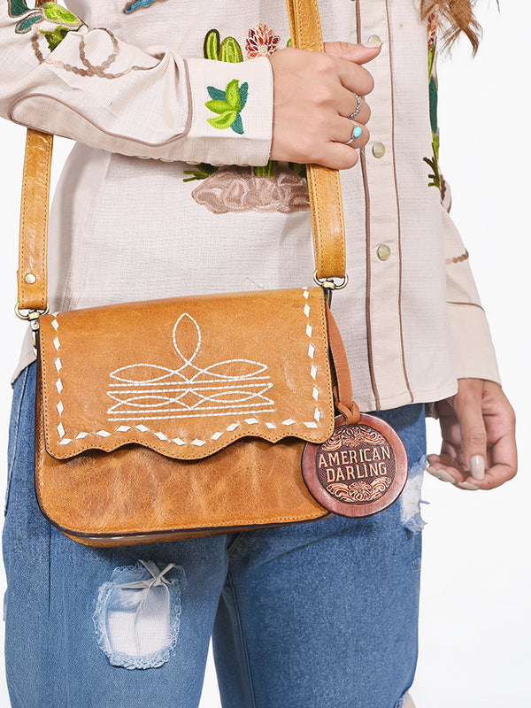 ADBG1692 American Darling Small Leather Crossbody | Western Boot Stitched